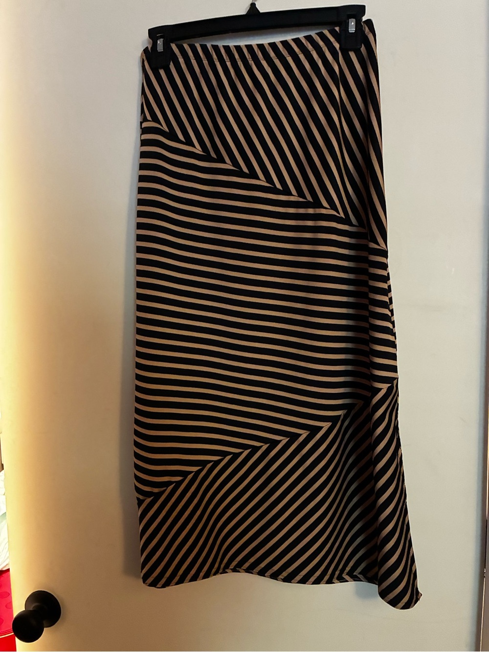 Kim Rogers Petite Small Striped Black and Tan Midi Skirt - Classic Women's Skirt